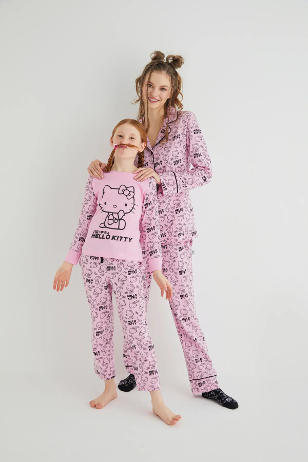 Kız Çocuk Pembe Kız Uzun Kol Pamuklu Pijama Takımı - 7