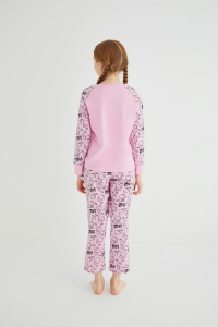 Kız Çocuk Pembe Kız Uzun Kol Pamuklu Pijama Takımı - 7