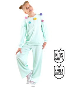 Kız Çocuk Ponponlu Mint Eşofman Takımı - Denokids