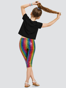 Kız Çocuk Renkli Takım Baskılı Crop Top & Varak Tayt İlkbahar Yaz 5-10 Yaş - 2