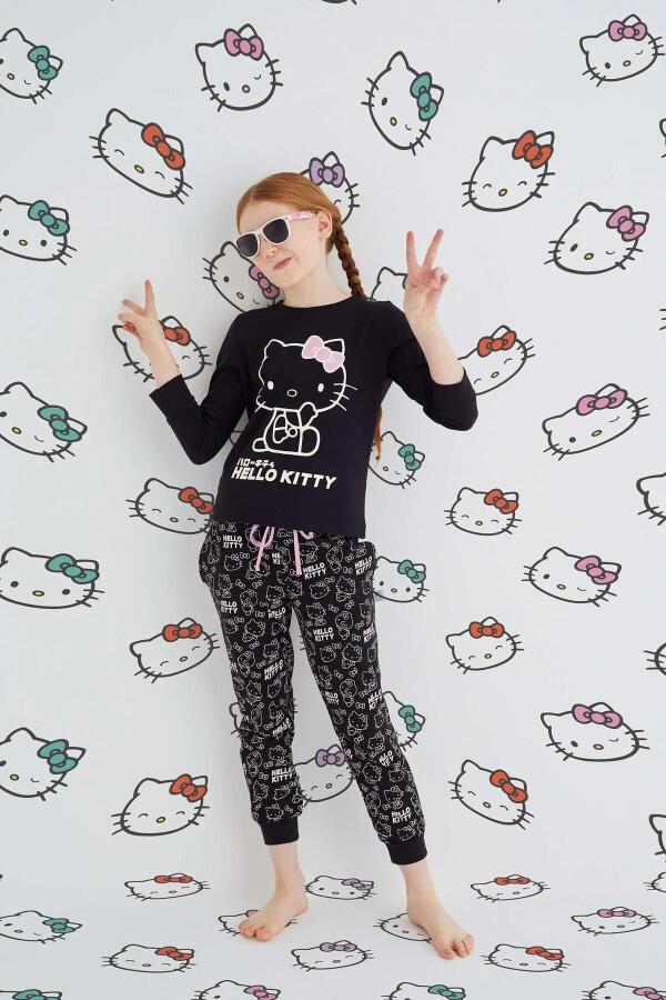 Kız Çocuk Siyah Kız Uzun Kol Pamuklu Pijama Takımı - 2