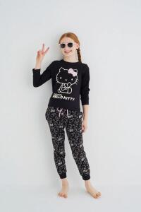 Kız Çocuk Siyah Kız Uzun Kol Pamuklu Pijama Takımı - 4