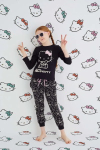 Kız Çocuk Siyah Kız Uzun Kol Pamuklu Pijama Takımı - 2