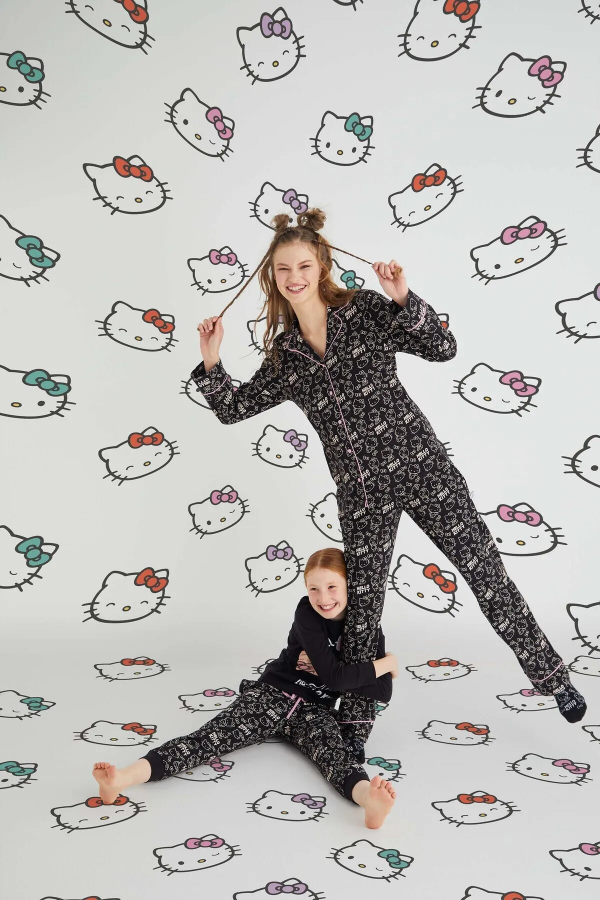 Kız Çocuk Siyah Kız Uzun Kol Pamuklu Pijama Takımı - 3