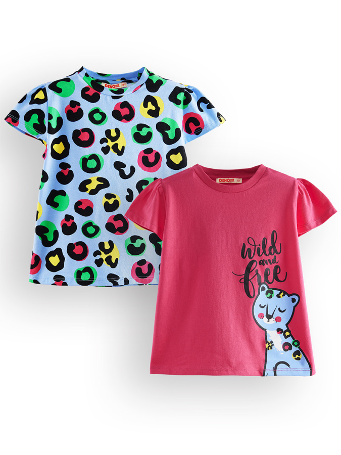 Kız Çocuk Siyah Leopar 2'li T-shirt Takım - 3