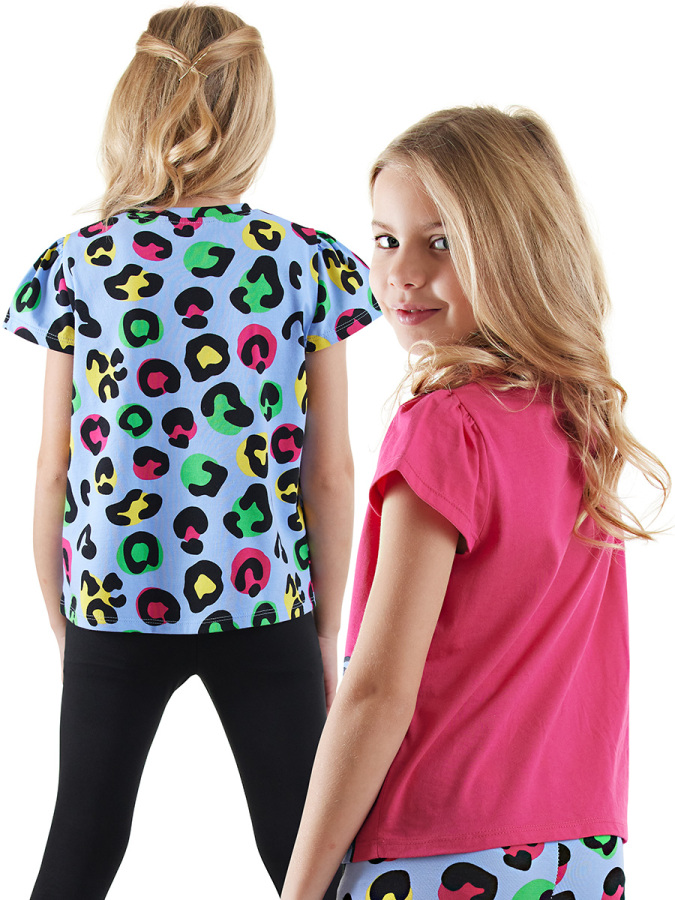 Kız Çocuk Siyah Leopar 2'li T-shirt Takım - 1