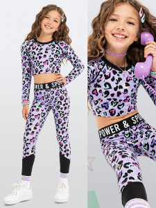 Kız Çocuk Spor Takımı Leopar Desen – Crop Üst ve Sporcu Tayt (6-11 Yaş) - Denokids