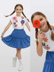 Kız Çocuk Takım Çiçekli Crop Top Etek Takım İlkbahar Yaz 4-10 Yaş - Denokids