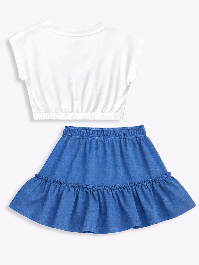 Kız Çocuk Takım Çiçekli Crop Top Etek Takım İlkbahar Yaz 4-10 Yaş - 5