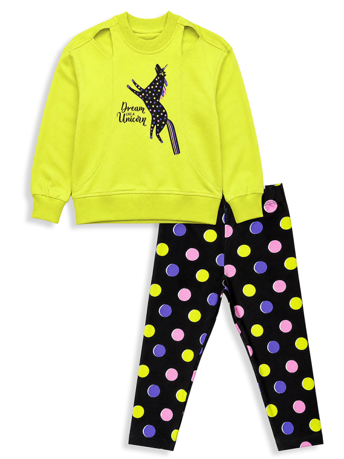 Kız Çocuk Takım Unicorn Sweatshirt - Puantiye Tayt Takım (4-10 Yaş) - 4
