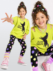 Kız Çocuk Takım Unicorn Sweatshirt - Puantiye Tayt Takım (4-10 Yaş) - Denokids