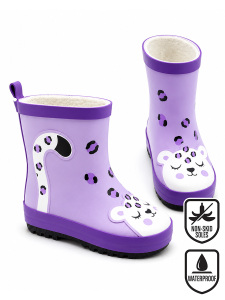 Kız Çocuk Yağmur Botu Su Geçirmez Lila Leopar Desenli (25-33 N) - Denokids