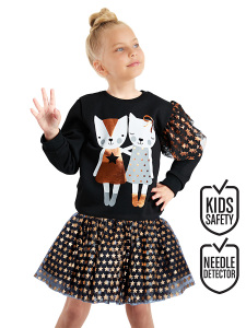 Kız Çocuk Yıldız Siyah Tüllü Tütü Etek - Denokids