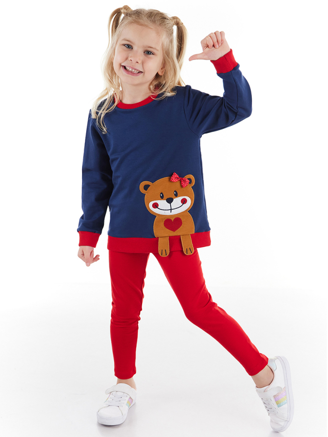 Kolları Sarkan Kız Çocuk Sweatshirt Tayt Takım - 1