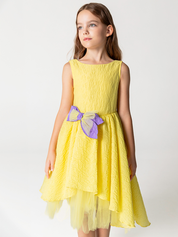 Kolsuz Fiyonk Detaylı Asimetrik Kız Çocuk Elbise - 1