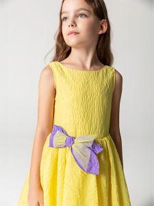 Kolsuz Fiyonk Detaylı Asimetrik Kız Çocuk Elbise - 3