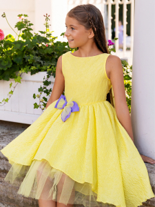 Kolsuz Fiyonk Detaylı Asimetrik Kız Çocuk Elbise - 4