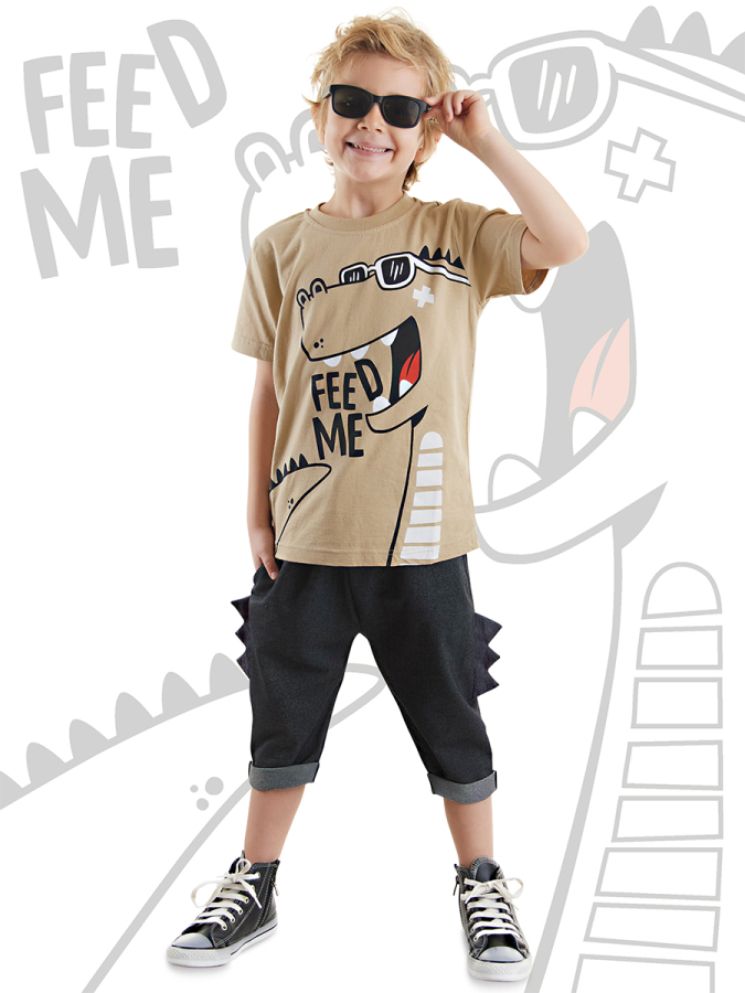 Komik Dino Erkek Çocuk Yazlık T-shirt Kapri Şort Takım - 1