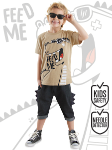 Komik Dino Erkek Çocuk Yazlık T-shirt Kapri Şort Takım - Denokids