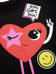 Komik Kalp Kız Çocuk Ekose Siyah Elbise - Thumbnail