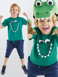 Komik Timsah Erkek Çocuk Yazlık T-shirt Cepli Kapri Şort Takım - Denokids