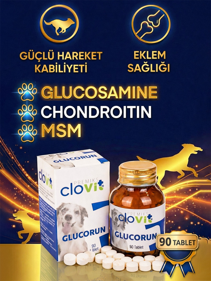 Köpek Glucorun Glukozamin Takviyesi – Eklem ve İskelet Desteği 90 Tablet - 1
