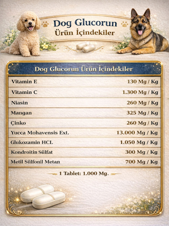 Köpek Glucorun Glukozamin Takviyesi – Eklem ve İskelet Desteği 90 Tablet - 3