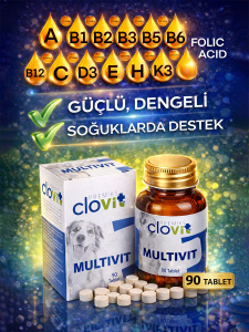 Köpek Multivit – Yavru, Yetişkin, Hamile & Yaşlı Köpekler İçin Multivitamin & Aminoasit Takviyesi 90 Tablet - Clovit