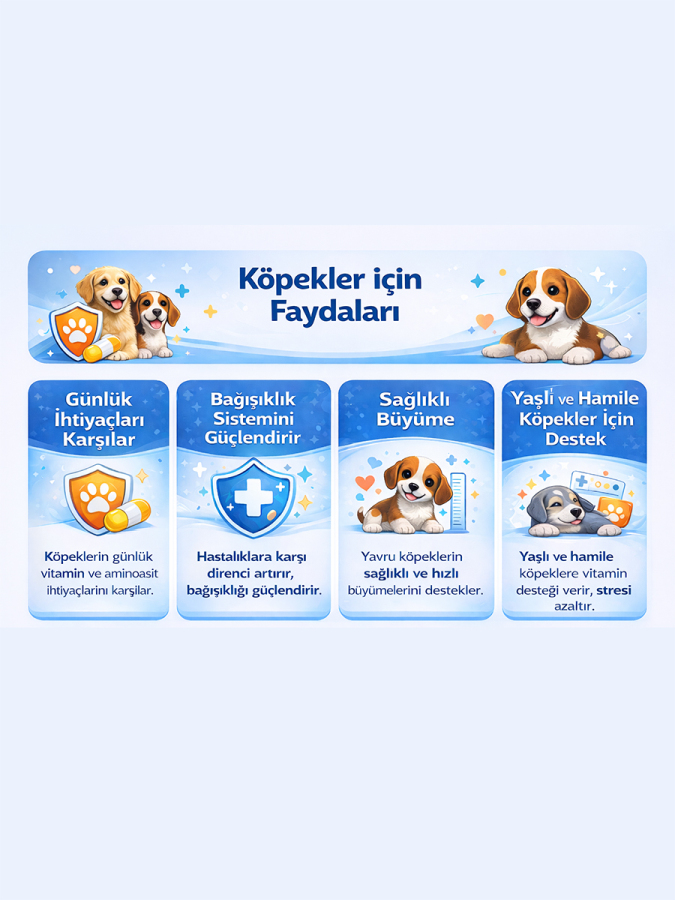Köpek Multivit – Yavru, Yetişkin, Hamile & Yaşlı Köpekler İçin Multivitamin & Aminoasit Takviyesi 90 Tablet - 2