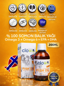 Köpek Somon Balık Yağı 200 ml – Omega 3 & 6 EPA DHA İçeren Takviye - Clovit