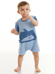 Köpekbalığı Erkek Bebek Müslin Yazlık Tulum - Thumbnail