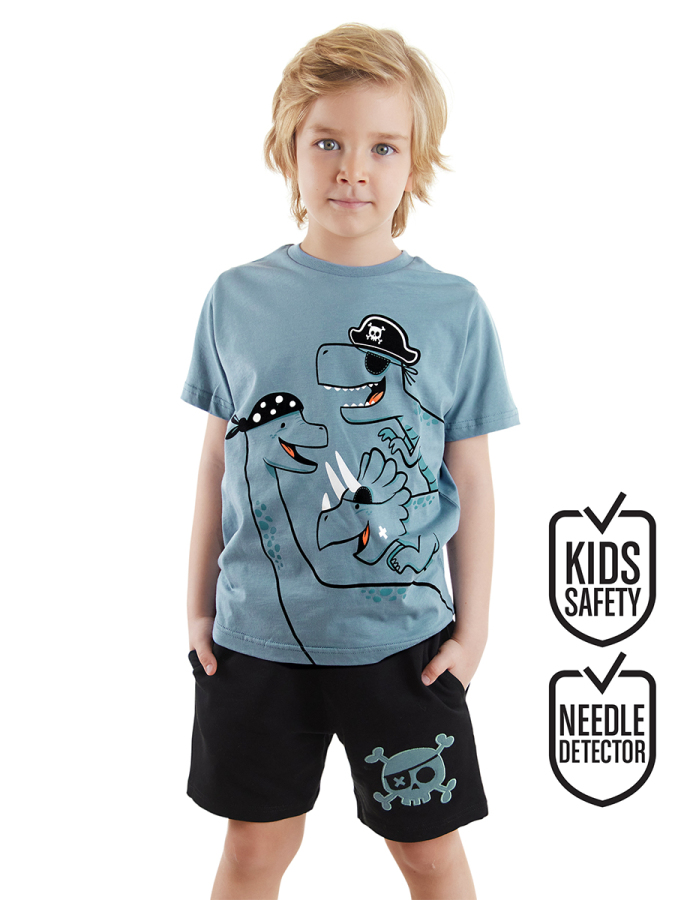 Korsan Dinolar Erkek Çocuk Yazlık T-shirt Şort Takım - 1