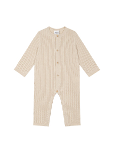 Krem Triko Uzun Kollu Bebek Patiksiz Tulum - Antebies