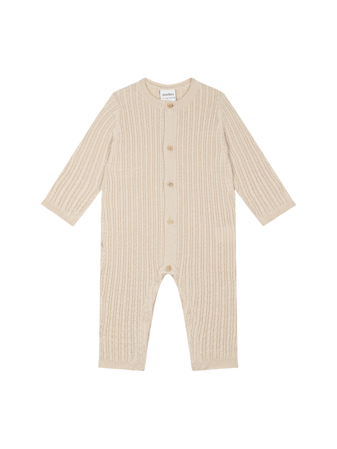 Krem Triko Uzun Kollu Bebek Patiksiz Tulum - 1