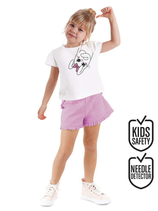 Kurdelalı Tavşan Kız Çocuk T-shirt Şort Takım - 1