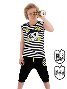 Kuru Kafa Çizgili Erkek Çocuk Yazlık T-shirt Kapri Şort Takım - MSHB&G