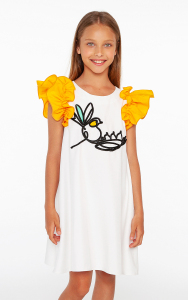 Kuş Aplike Detaylı Kız Çocuk Elbise - 2