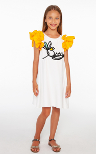 Kuş Aplike Detaylı Kız Çocuk Elbise - SheShe
