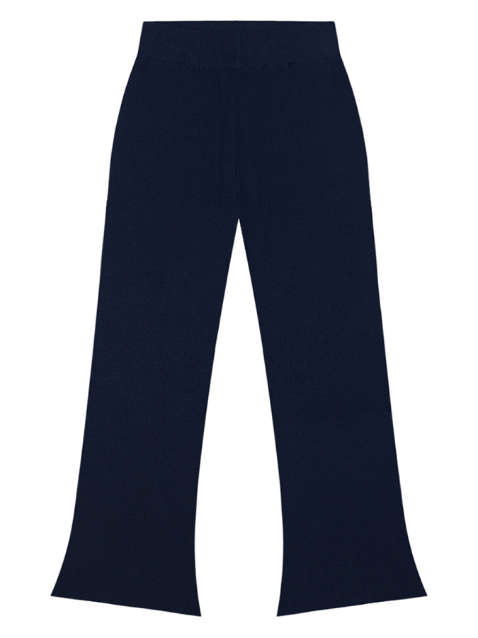 Lacivert Beli Lastikli İspanyol Paça Triko Kız Çocuk Tayt - 1