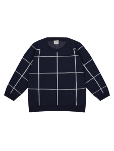 Lacivert Beyaz Ekose Desenli Triko Erkek Çocuk Kazak - Antebies