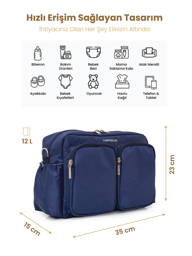 Lacivert DuoPack Çok Gözlü Anne Bebek Çantası - 2