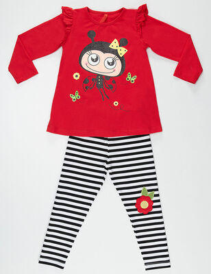 Ladybug Red Tunic Striped Leggings Set - 3