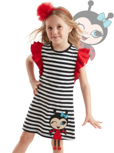 Ladybug Striped Girl Dress - Denokids