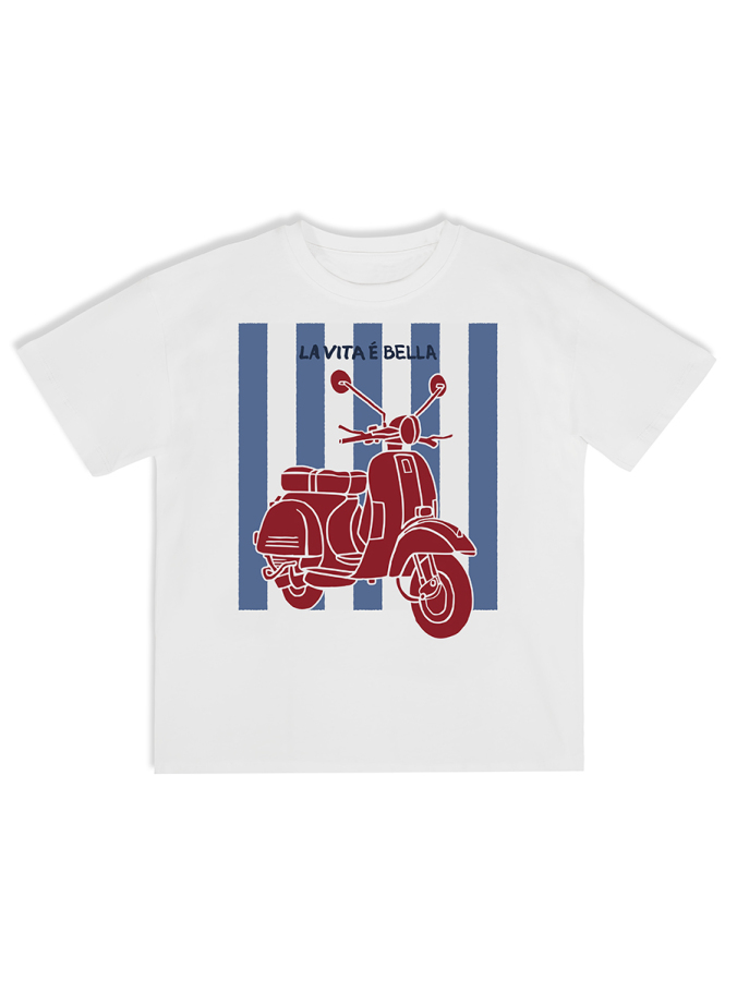 Erkek Çocuk Takım Motosiklet Baskılı %100 Pamuk T-Shirt Çizgili Dokuma Şort Yazlık Takım - 6