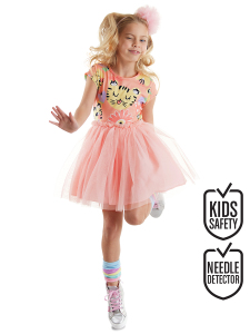 Leo Flower Kız Çocuk Tüllü Tütü Pembe Abiye Elbise - Denokids