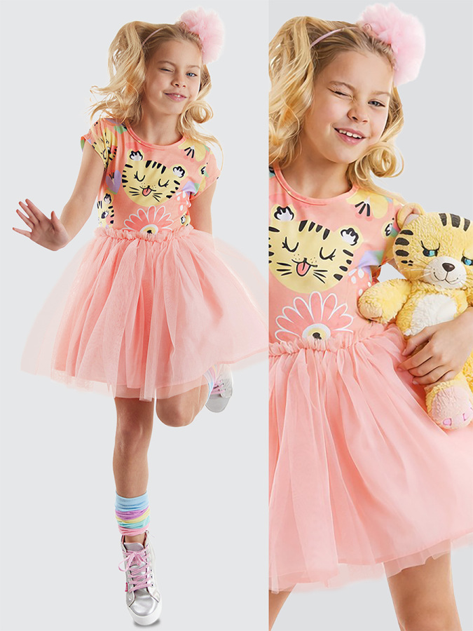 Leo&Flowers Girl Pink Tulle Dress - 1