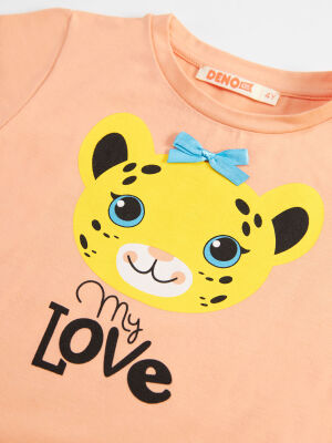 Leopar Aşkı Kız Çocuk T-shirt Kapri Şort Takım - 4