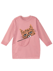Pembe Leopar Cepli Uzun Kollu Kız Çocuk Elbise - 3