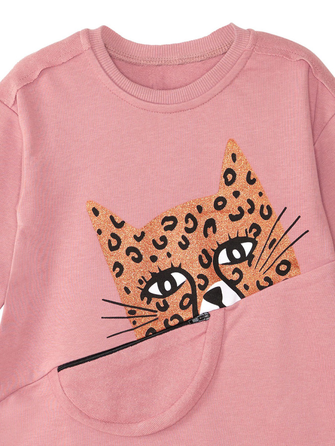Pembe Leopar Cepli Uzun Kollu Kız Çocuk Elbise - 5