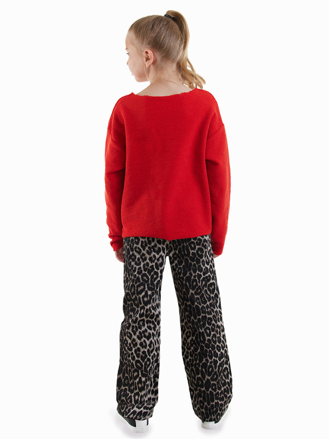 Leopar Desenli Kız Çocuk Gabardin Pantolon - 2